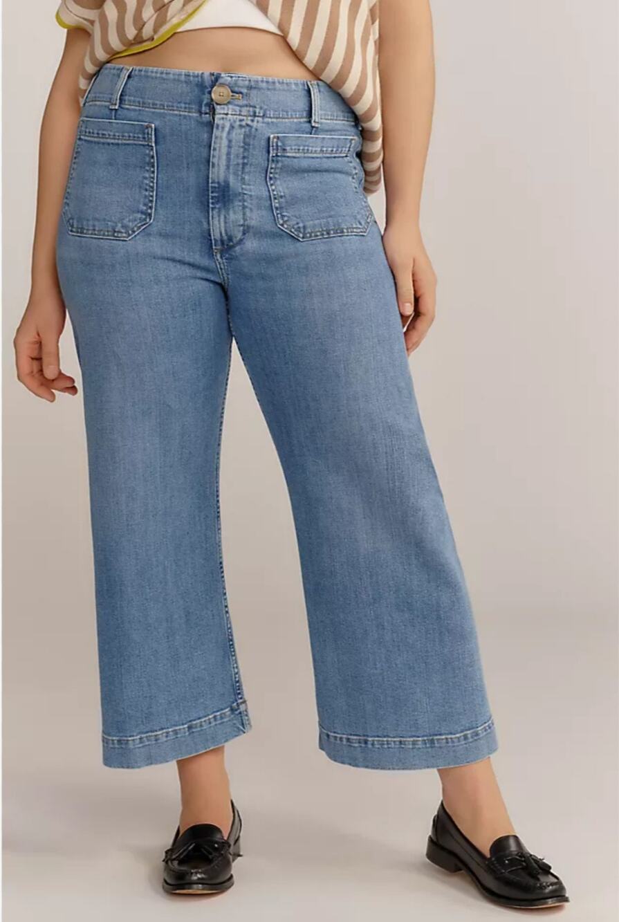 Anthropologie Maeve Colette High Rise Wide Leg Cropped Cotton Blend Jeans US 20W